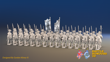 Seven Years’ War Prussian Garrison Musketeer Battalion - March Attack - Set 4 - 30 Figures, rear view. Supplied unpainted.