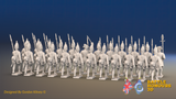Seven Years’ War Prussian Grenadier Battalion - March Attack - Pointed Lapel Lace and Coats Without Lapels - 24 Figures, rear view. Supplied unpainted.