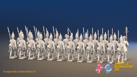 Seven Years’ War Prussian Grenadier Battalion - March Attack - Set 3 and 4 - 24 Figures, rear view. Supplied unpainted.