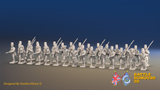 Seven Years’ War Russian Pandur Battalion - Charging - Summer Uniform - 30 Figures, front view. Supplied unpainted.