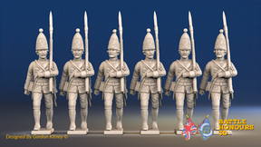 Seven Years’ War Prussian Grenadiers - March Attack - Straight Lapel Lace, front view. Supplied unpainted.