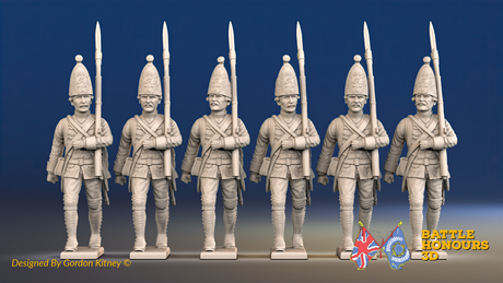 Seven Years’ War Prussian Grenadiers - March Attack - Set 2, front view. Supplied unpainted.