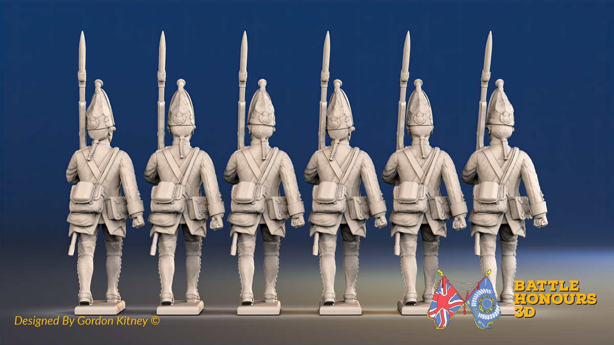 Seven Years’ War Prussian Grenadiers - March Attack - Straight Lapel Lace, rear view. Supplied unpainted.