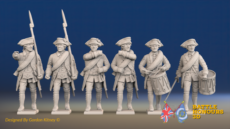 Seven Years’ War Russian Musketeers Command - Winter Uniform - Rolled Coats, front view. Supplied unpainted.