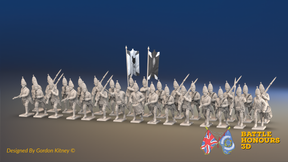 Seven Years’ War Russian Grenadier Battalion - Advancing - Winter Uniform - Observation Corps - 30 Figures, front view. Supplied unpainted.