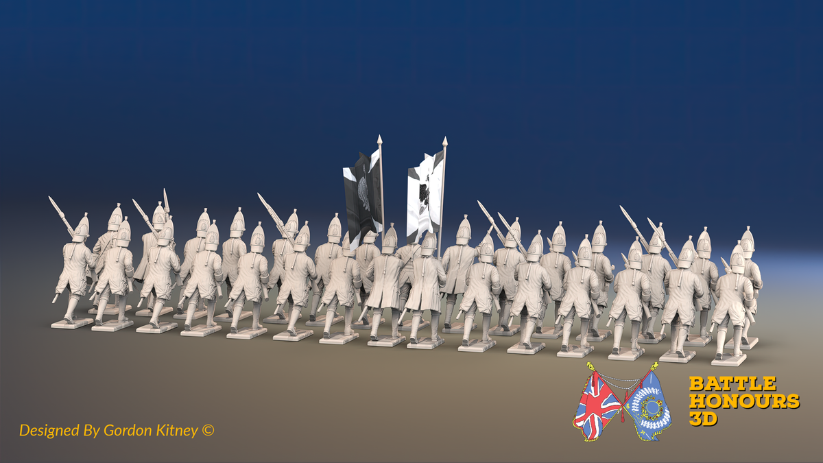 Seven Years’ War Russian Grenadier Battalion - Advancing - Winter Uniform - Observation Corps - 30 Figures, rear view. Supplied unpainted.
