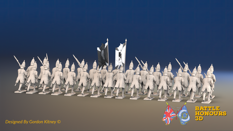 Seven Years’ War Russian Grenadier Battalion - Advancing - Winter Uniform - Observation Corps - 30 Figures, rear view. Supplied unpainted.