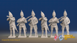 Seven Years’ War Russian Grenadiers - Firing - Winter Uniform - Rolled Coats, front view. Supplied unpainted.