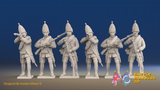 Seven Years’ War Russian Grenadiers - Firing - Winter Uniform - Rolled Coats, front view. Supplied unpainted.