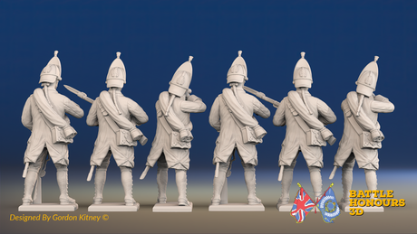 Seven Years’ War Russian Grenadiers - Firing - Winter Uniform - Rolled Coats, rear view. Supplied unpainted.
