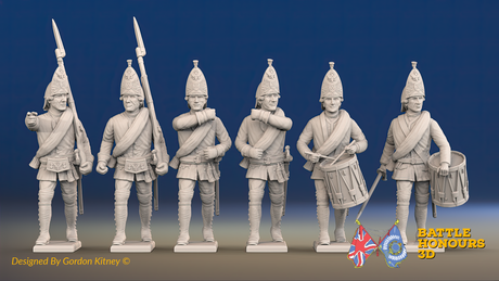 Seven Years’ War Russian Grenadiers Command - Summer Uniform - Rolled Coats, front view. Supplied unpainted.