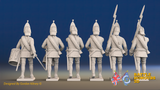 Seven Years’ War Russian Grenadiers Command - Summer Uniform - Rolled Coats, rear view. Supplied unpainted.