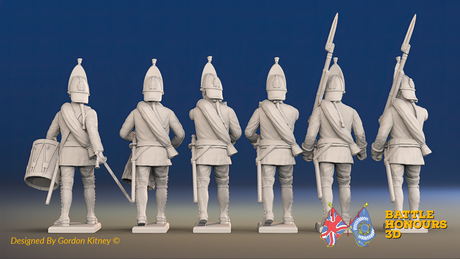 Seven Years’ War Russian Grenadiers Command - Summer Uniform - Rolled Coats, rear view. Supplied unpainted.