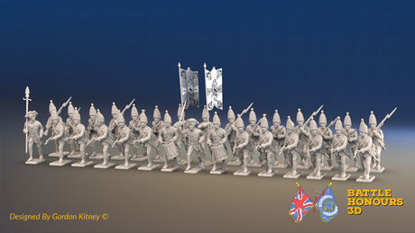 Seven Years’ War Prussian Grenadier Battalion - Charging - Set 15 - 30 Figures, front view. Supplied unpainted.