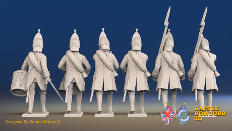 Seven Years’ War Russian Grenadiers Command - Winter Uniform - Observation Corps - Rolled Coats, rear view. Supplied unpainted.