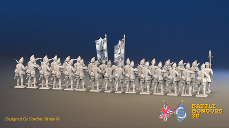 Seven Years’ War Prussian Fusilier Battalion - Firing Line - Set 1 - 30 Figures, rear view. Supplied unpainted.