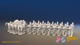 Seven Years’ War Prussian Dismounted Hussars - Charging - Mirlitons, Set 2 - 19 Figures and 4 Horses, rear view. Supplied unpainted.