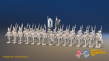 Seven Years’ War Russian Musketeer Battalion - March Attack - Winter Uniform - 30 Figures, front view. Supplied unpainted.