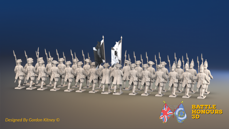 Seven Years’ War Russian Musketeer Battalion - March Attack - Winter Uniform - 30 Figures, rear view. Supplied unpainted.