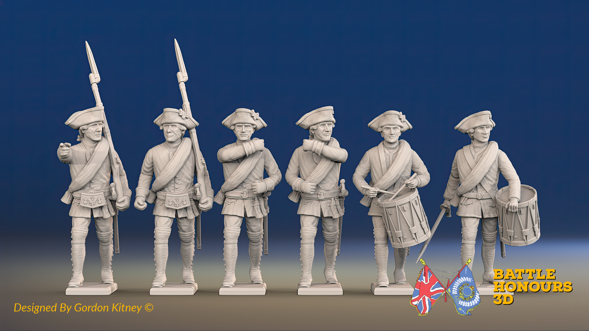 Seven Years’ War Russian Musketeers Command - Summer Uniform - Rolled Coats, front view. Supplied unpainted.