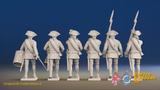 Seven Years’ War Russian Musketeers Command - Summer Uniform - Rolled Coats, rear view. Supplied unpainted.
