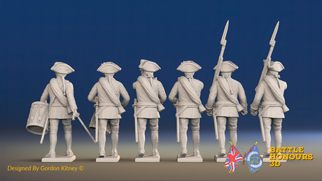 Seven Years’ War Russian Musketeers Command - Summer Uniform - Rolled Coats, rear view. Supplied unpainted.