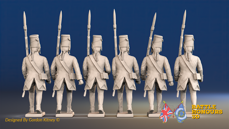 Seven Years’ War Prussian Von Kleist Infantry - March Attack, rear view. Supplied unpainted.