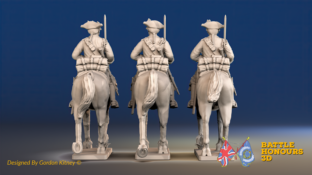 Seven Years’ War Prussian Dragoons - Trotting - Set 1, rear view. Supplied unpainted.