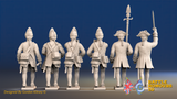 Seven Years’ War Prussian Fusiliers Command - March Attack - Set 3, rear view. Supplied unpainted.