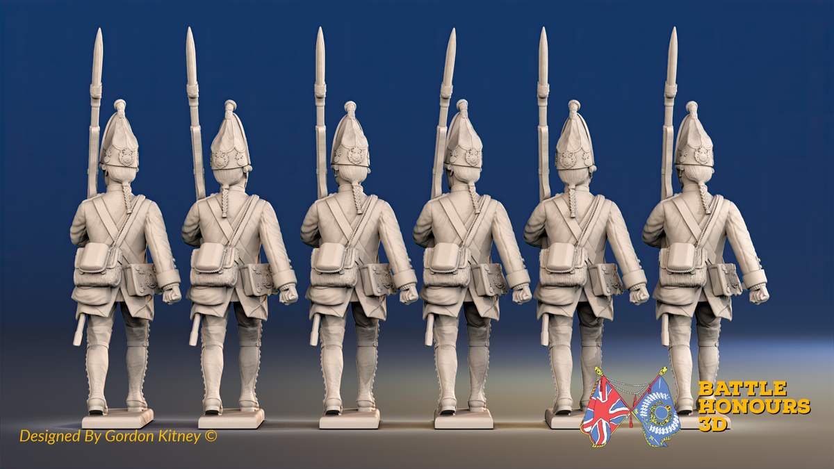Seven Years’ War Prussian Garrison Grenadiers - March Attack, rear view. Supplied unpainted.