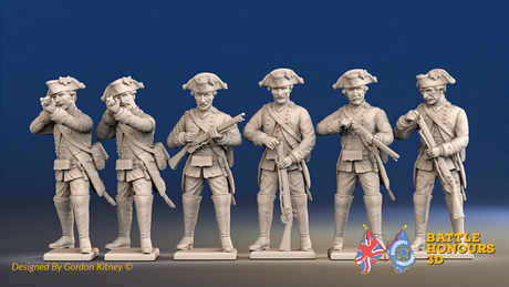Seven Years’ War Prussian Jägers - Standing Skirmishers - Set 3, front view. Supplied unpainted.