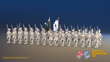 Seven Years’ War Russian Musketeer Battalion - March Attack - Winter Uniform - Observation Corps - Rolled Coats - 30 Figures, rear view. Supplied unpainted.