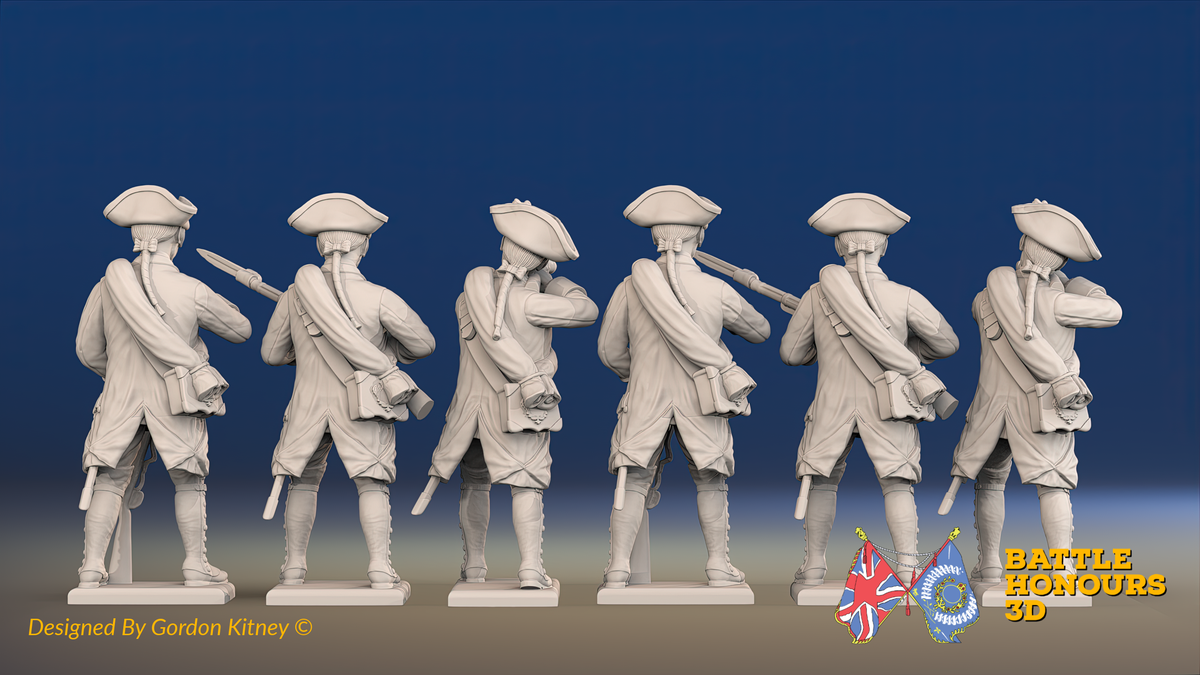 Seven Years’ War Russian Musketeers - Firing - Winter Uniform - Rolled Cloaks, rear view. Supplied unpainted.