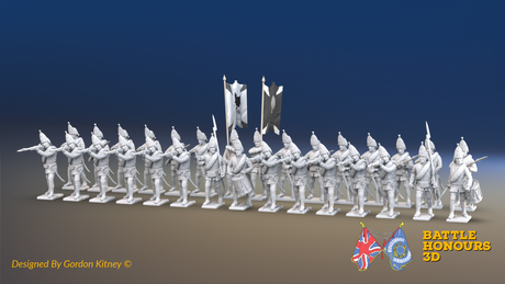 Seven Years’ War Russian Grenadier Battalion - Firing - Summer Uniform - Rolled Coats - 30 Figures, front view. Supplied unpainted.