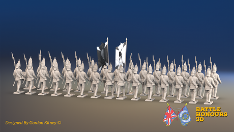 Seven Years’ War Russian Grenadier Battalion - March Attack - Summer Uniform - Observation Corps - Rolled Coats - 30 Figures, rear view. Supplied unpainted.