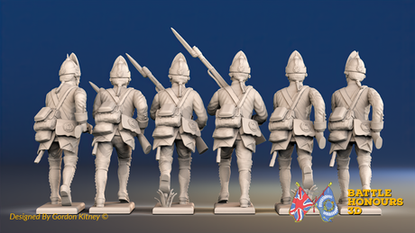 Seven Years’ War Prussian Fusiliers - Charging - Set 1, rear view. Supplied unpainted.
