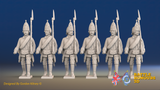Seven Years’ War Russian Grenadiers - March Attack - Winter Uniform - Observation Corps - Rolled Coats, front view. Supplied unpainted.