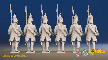 Seven Years’ War Russian Grenadiers - March Attack - Winter Uniform - Observation Corps - Rolled Coats, rear view. Supplied unpainted.