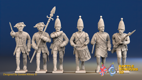 Seven Years’ War Prussian Grenadiers Command - Charging - Set 1, front view. Supplied unpainted.