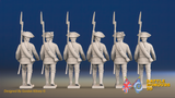 Seven Years’ War Russian Musketeers - March Attack - Summer Uniform - Observation Corps - Rolled Cloaks, rear view. Supplied unpainted.