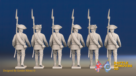 Seven Years’ War Russian Musketeers - March Attack - Summer Uniform - Observation Corps - Rolled Coats, rear view. Supplied unpainted.