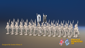 Seven Years’ War Russian Grenadier Battalion - March Attack - Summer Uniform - 30 Figures, front view. Supplied unpainted.