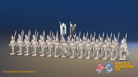 Seven Years’ War Russian Grenadier Battalion - March Attack - Summer Uniform - 30 Figures, front view. Supplied unpainted.