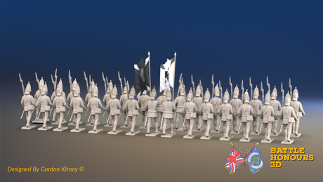 Seven Years’ War Russian Grenadier Battalion - March Attack - Summer Uniform - 30 Figures, rear view. Supplied unpainted.