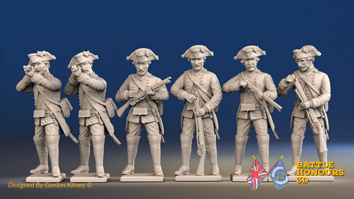 Seven Years’ War Prussian Jägers - Standing Skirmishers - Boots and Plain Lapels, front view. Supplied unpainted.