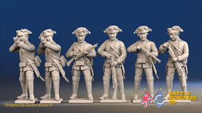 Seven Years’ War Prussian Jägers - Standing Skirmishers - Boots and Plain Lapels, front view. Supplied unpainted.