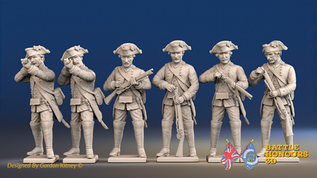 Seven Years’ War Prussian Jägers - Standing Skirmishers - Set 1, front view. Supplied unpainted.