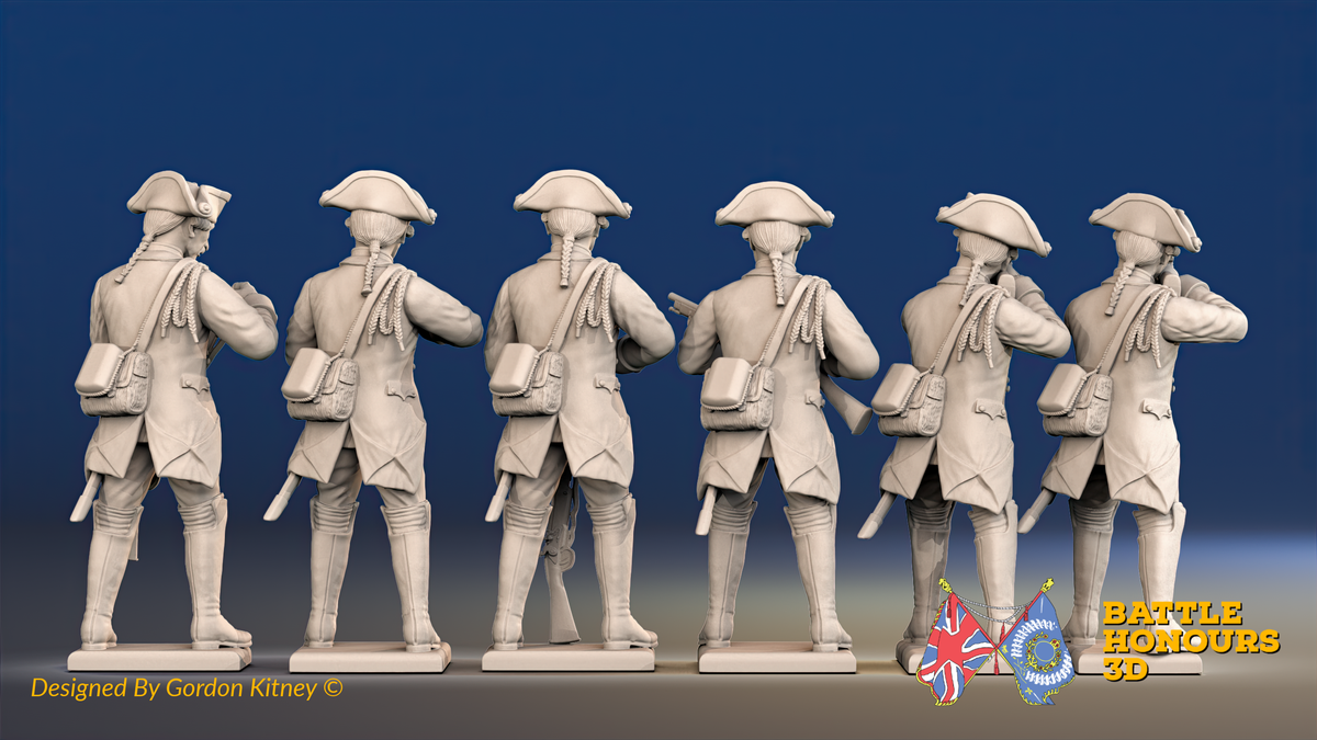 Seven Years’ War Prussian Jägers - Standing Skirmishers - Boots and Plain Lapels, rear view. Supplied unpainted.