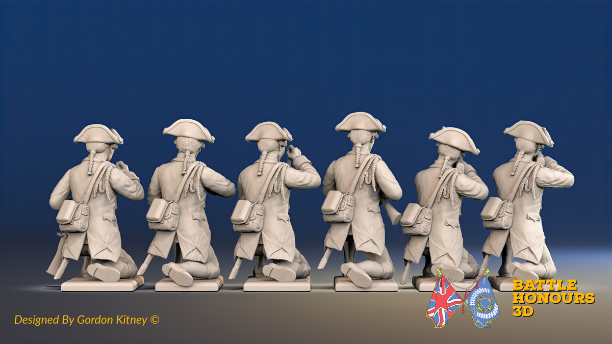Seven Years’ War Prussian Jägers - Kneeling Skirmishers - Set 2, rear view. Supplied unpainted.