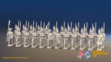 Seven Years’ War Prussian Grenadier Battalion - March Attack - Straight Lapel Lace - 30 Figures, front view. Supplied unpainted.